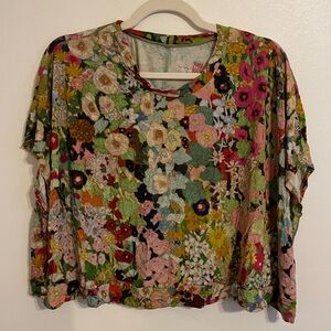 Tamara Malas Impressionist Floral Cropped Tee